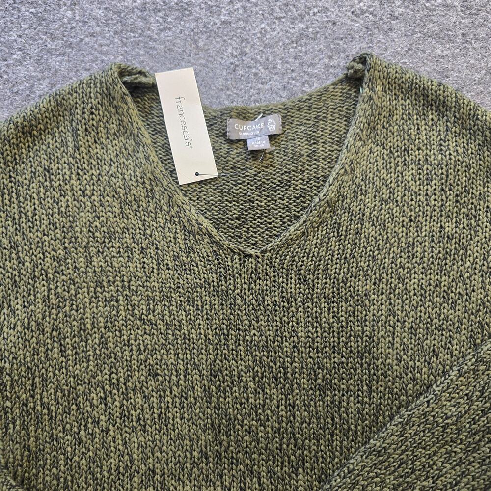 Cupcake Clothing Sweater Womens Size XS Green Chunky Knit Elbow Patches Casual - Picture 2 of 10